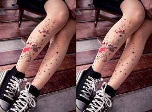 Tattoo Poker Print Pattern Tights Stockings Vintage Women Hosiery