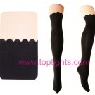 Black Beige Two Tone Wave Pattern Mock Over the Knee Stockings