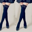 Black Metal Square Stud Opaque Hold Up Stockings Punk Hosiery
