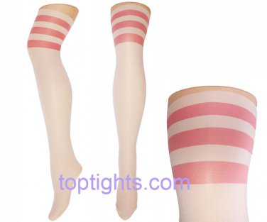 Pink Hoops Stripes Over the Knee Print Tights NauticaL Kawaii Fairy Kei