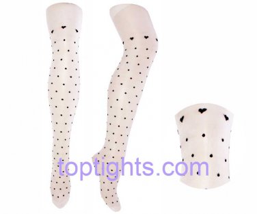 Heart Polka Dot Print White Tights Kawaii Fairy Kei Emo Hosiery