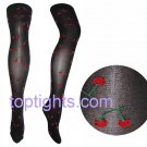 Cherry Print Black Tights Kawaii Fairy Kei Emo Hosiery