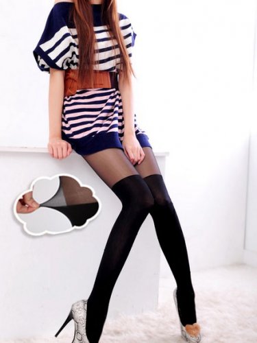 Black Sheer Opaque Mock over the knee Stockings Tights