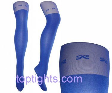Blue Over the Knee Bow Print Tights Hosiery Stockings