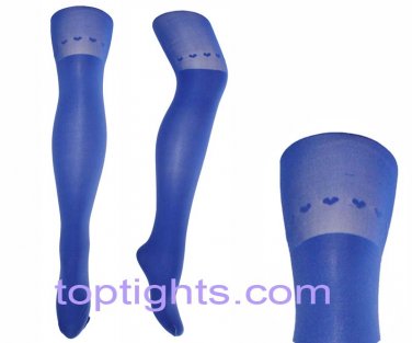 Blue Over the Knee Heart Print Tights Hosiery Stockings