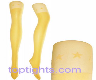 Yellow Over the Knee Star Print Tights Hosiery Stockings