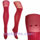 Red Over the Knee Heart Print Tights Hosiery Stockings