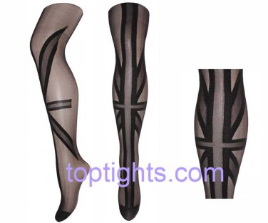 Union Jack Black Sheer Opaque Pattern Print Tights