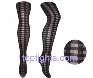 Black Tartan Sheer Opaque Pattern Print Pattern Tights