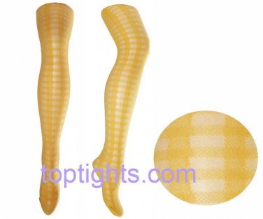 Yellow Tartan Sheer Opaque Pattern Print Pattern Tights