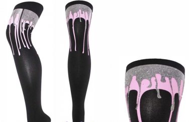Glitter Melting Print Tights Fairy Kei Kawaii Black Full Length