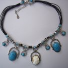 free ship turquoise neckace lady cameo with earring set excellent