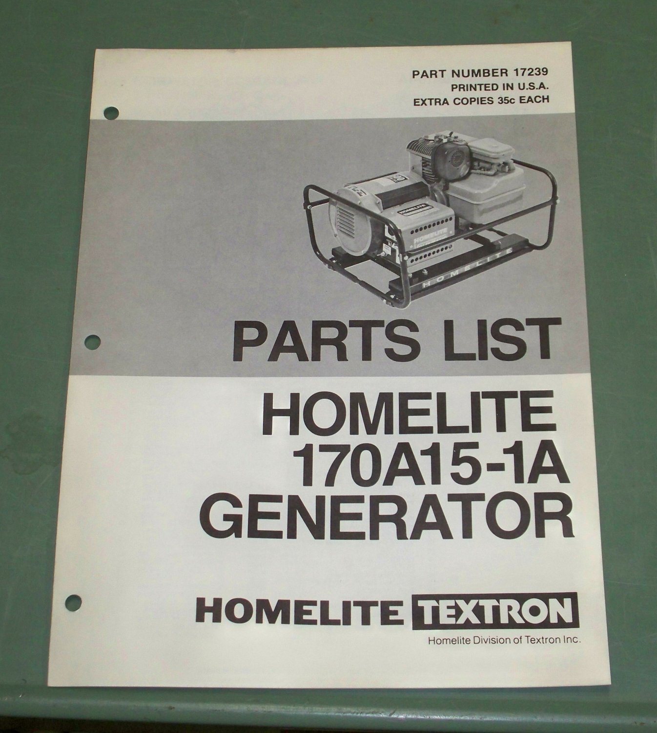Homelite Generators, Parts List, Part No. 17239, Model 170A151A