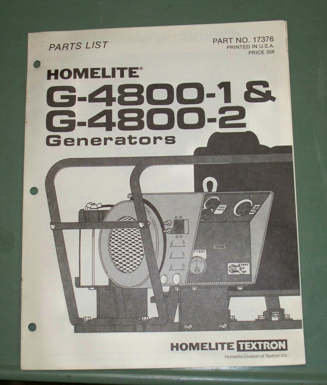 Homelite Generators, Parts List, Part No. 17376, Models G48001 & 2