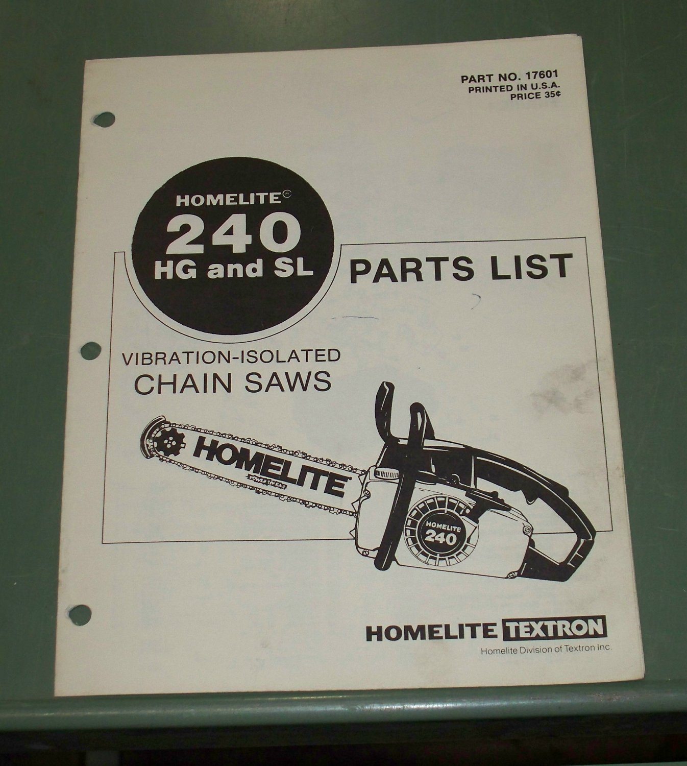 Homelite 240 HG & SL Vibration Isolated Chain Saws Parts List Manual Pa...