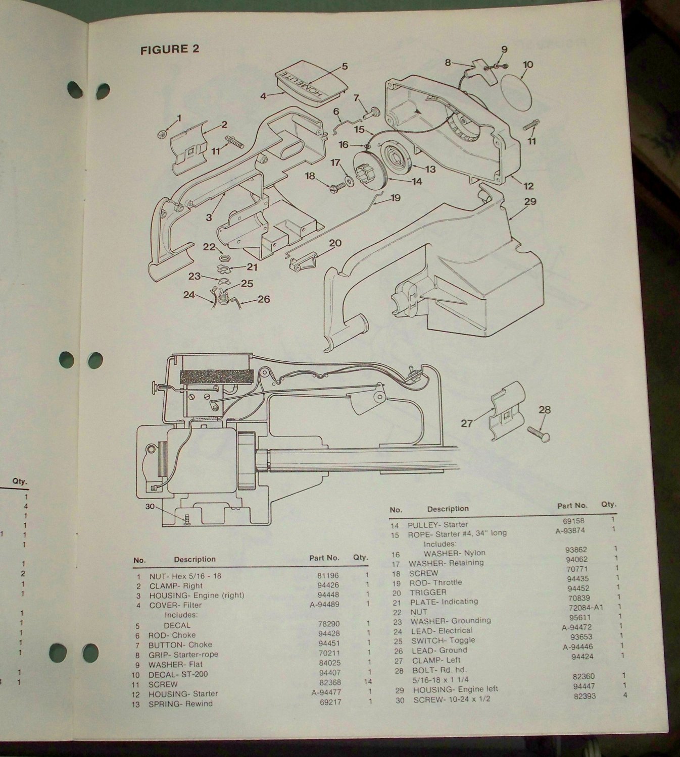 Homelite Parts List ST200 String Trimmer Part No. 17435