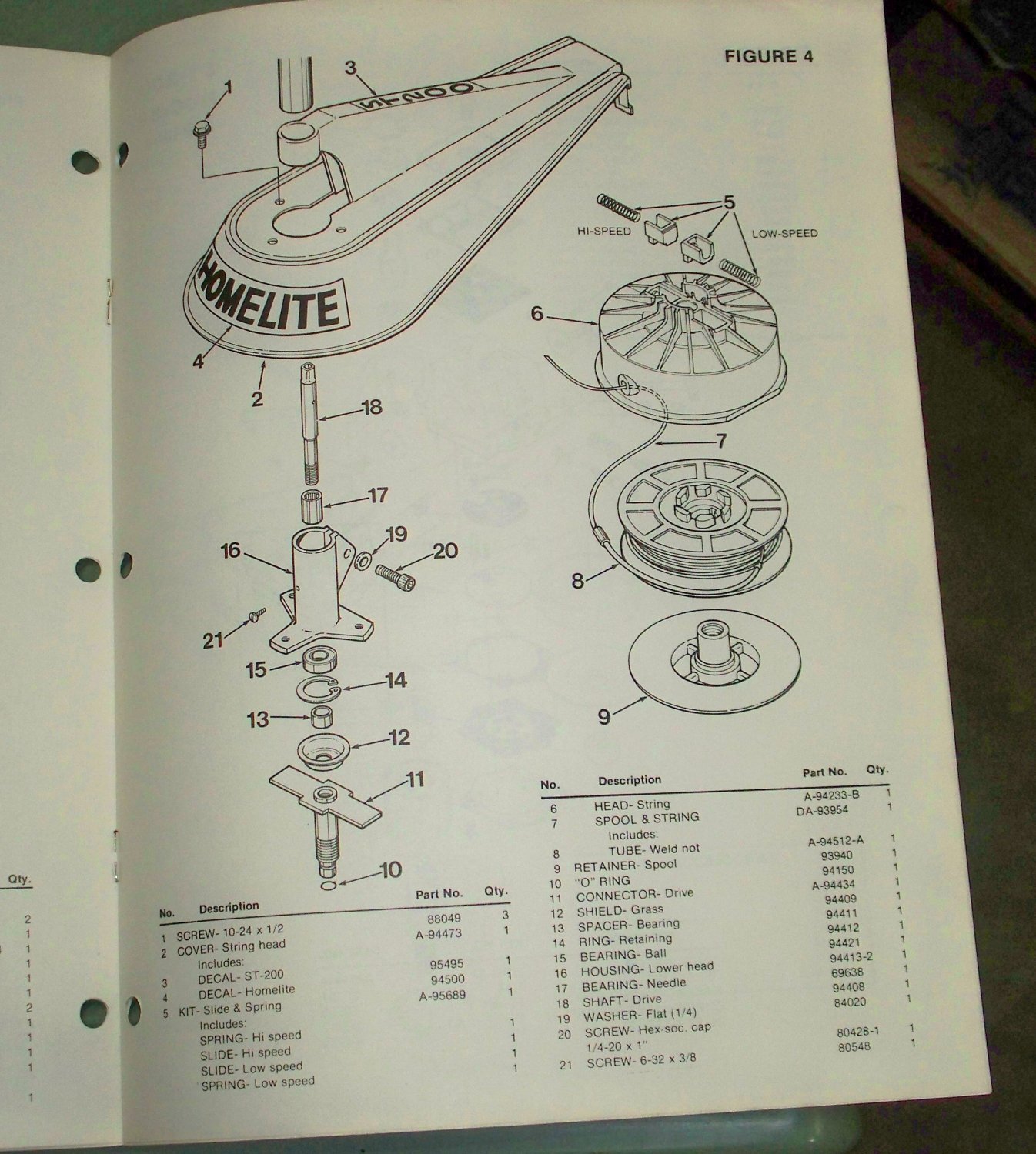 Homelite Parts List ST200 String Trimmer Part No. 17435