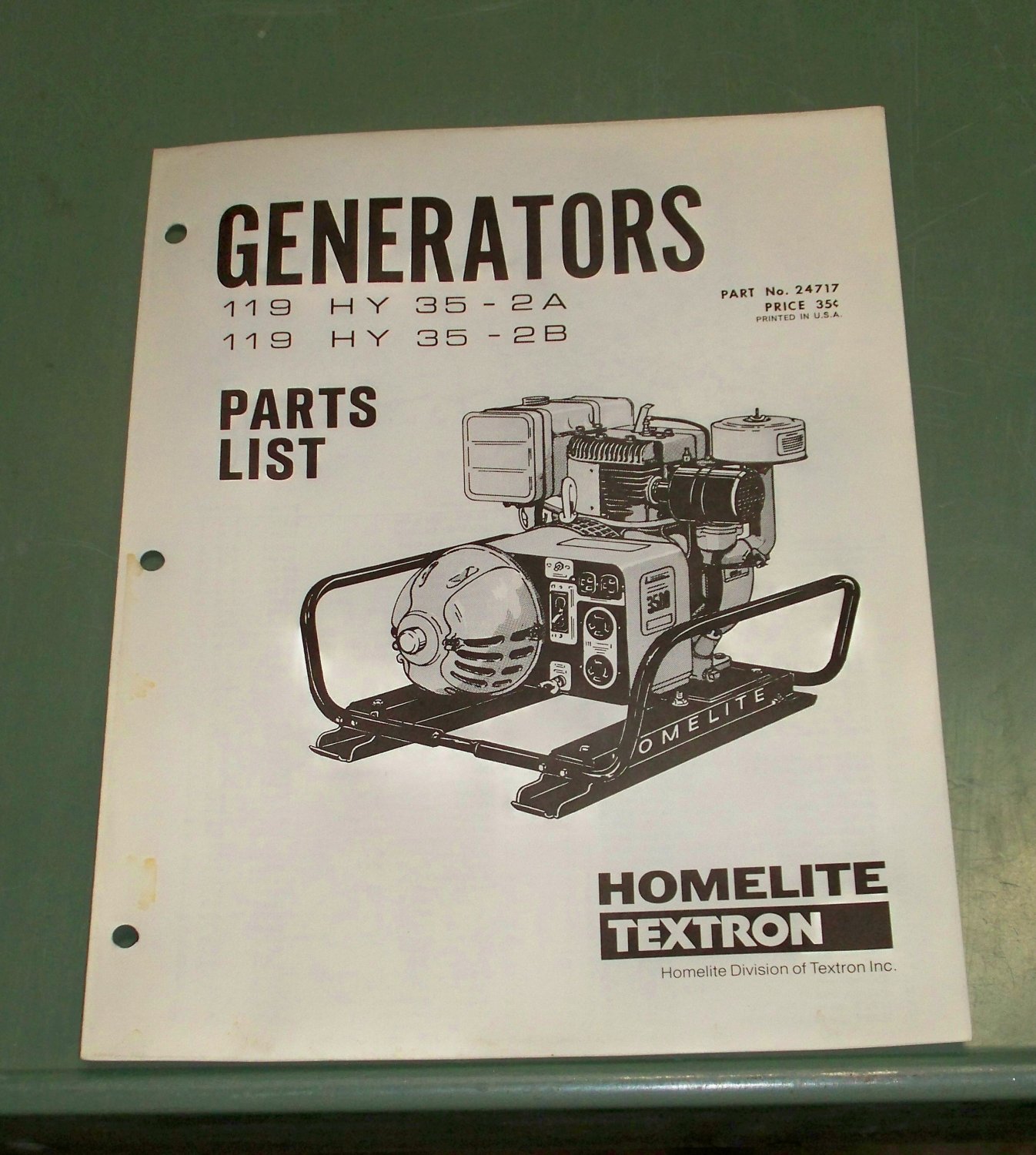 Homelite Generators, Parts List, Part No. 24717, Models 119HY352A & 2B