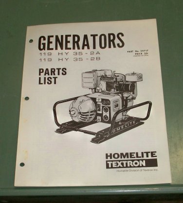 Homelite Generators, Parts List, Part No. 24717, Models 119HY35-2A & 2B