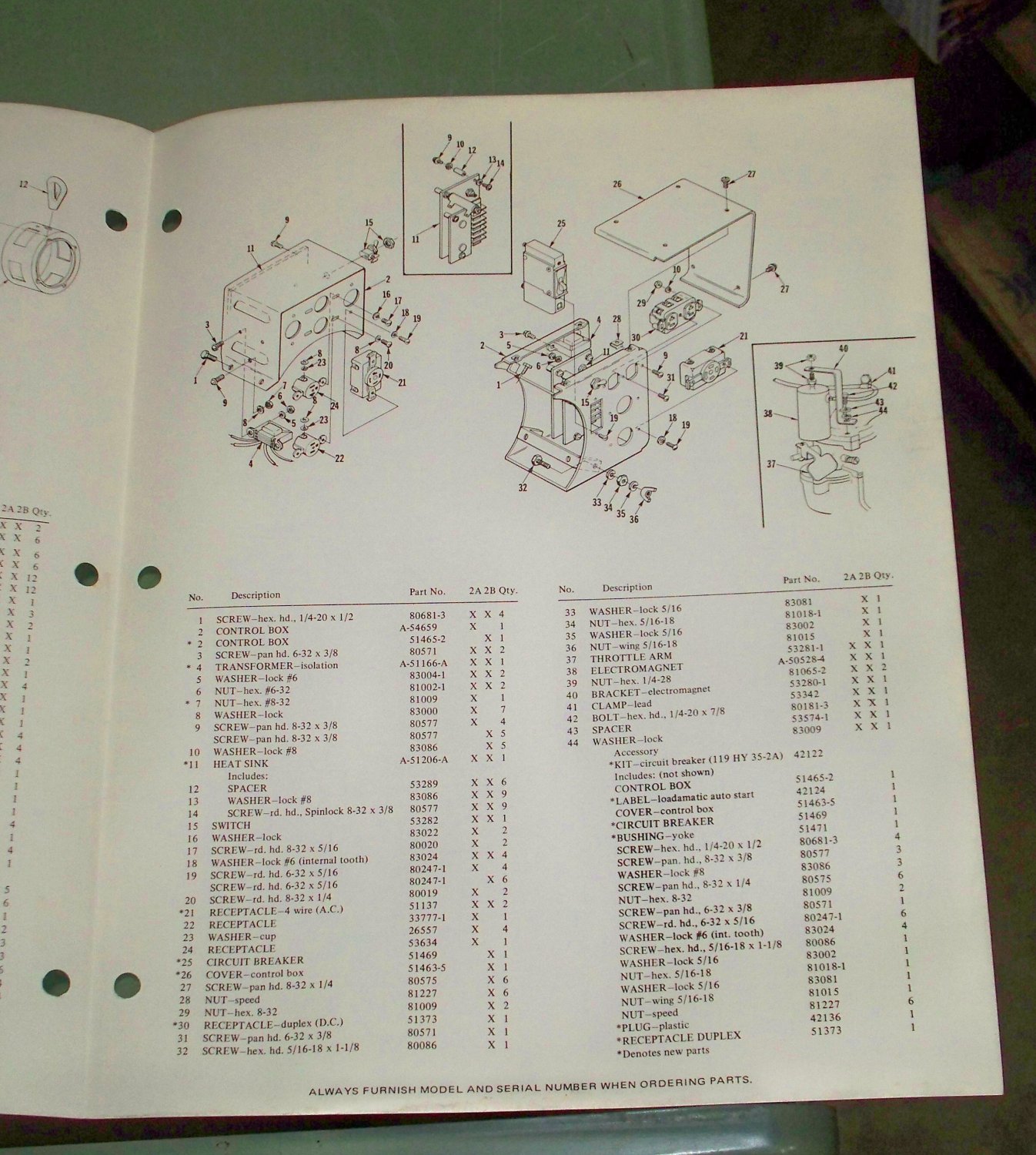 Homelite Generators, Parts List, Part No. 24717, Models 119HY35-2A & 2B