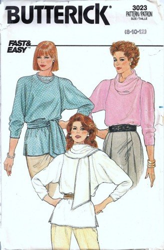 Misses Cowl Top 80s Vintage Sewing Pattern Butterick 3023 Size 8, 10