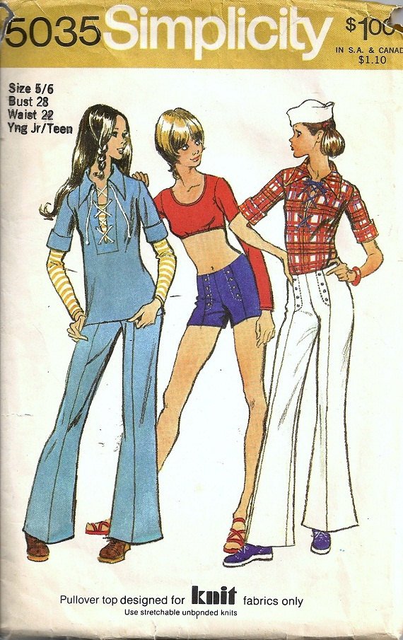 Miss Pants Shorts Top Blouse 70s Sewing Pattern Simplicity 5035 JT 5/6