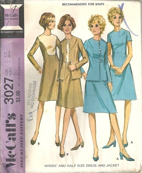 Misses 70s Dress, Jacket Vintage Sewing Pattern McCalls 3027 Size 12