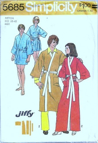 Simplicity 5685 Mens Kimono Wrap Robe 70s Sewing Pattern Size Medium