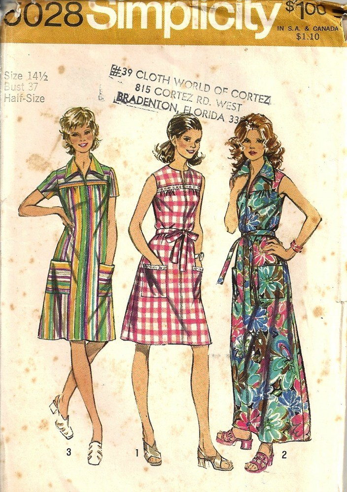 Simplicity 5028 Misses Smock Dress Vintage Sewing Pattern Half Size 14 1/2