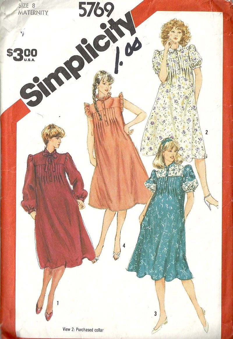 Simplicity 5769 Misses Pleated Maternity Dress 80s Vintage Sewing ...