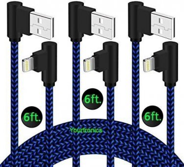 20 PACK 6ft 90 Degree Angle Fast Charging Cable Quick Charger Charge Power Cord