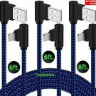 3 PACK 6ft 90 Degree Angle Fast Charging Cable Quick Charger Charge Power Cord
