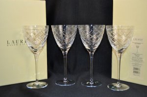 RALPH LAUREN Crystal Silk Ribbon Wine Glasses Set/4 NIB