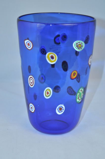 Murano Art Glass Vase Cobalt Blue Murrine Gambaro And Poggi New