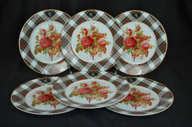 RALPH LAUREN China Skyler Floral Salad/Luncheon Plates Set of 6 New