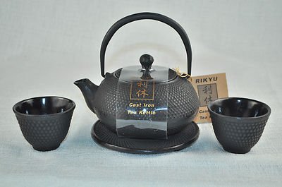 Rikyu Cast Iron Tea Pot Tyres2c Rikyu Cast Iron Tetsubin Teapot 2 Cups Trivet Set Black Hobnail New