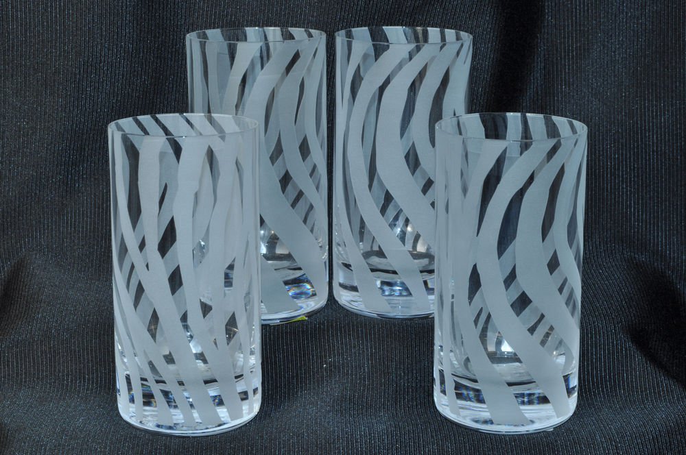 LENOX Kate Spade Banyan Stripe Crystal Hi Ball Glasses Set/4  New