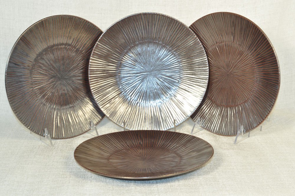 NAMBE Sunburst Metallic Sunrise Salad Plate Set/4 Stoneware New