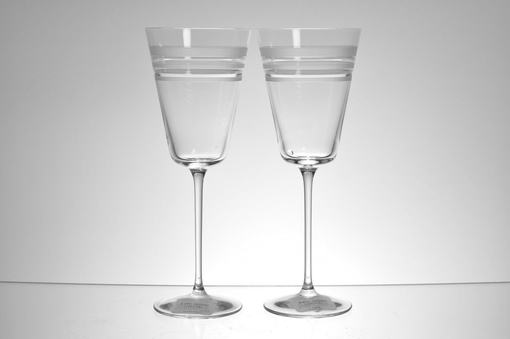 LENOX Kate Spade Library Stripe Goblets Glasses Set/2 Crystal New