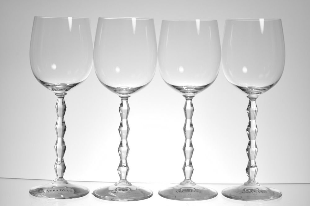 WEDGWOOD Vera Wang Crystal Orient White Wine Glass Set/4 New