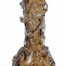 ION TAMAIAN Art Glass Amber Hand Blown Painted Bottleneck Vase Fused Romania New