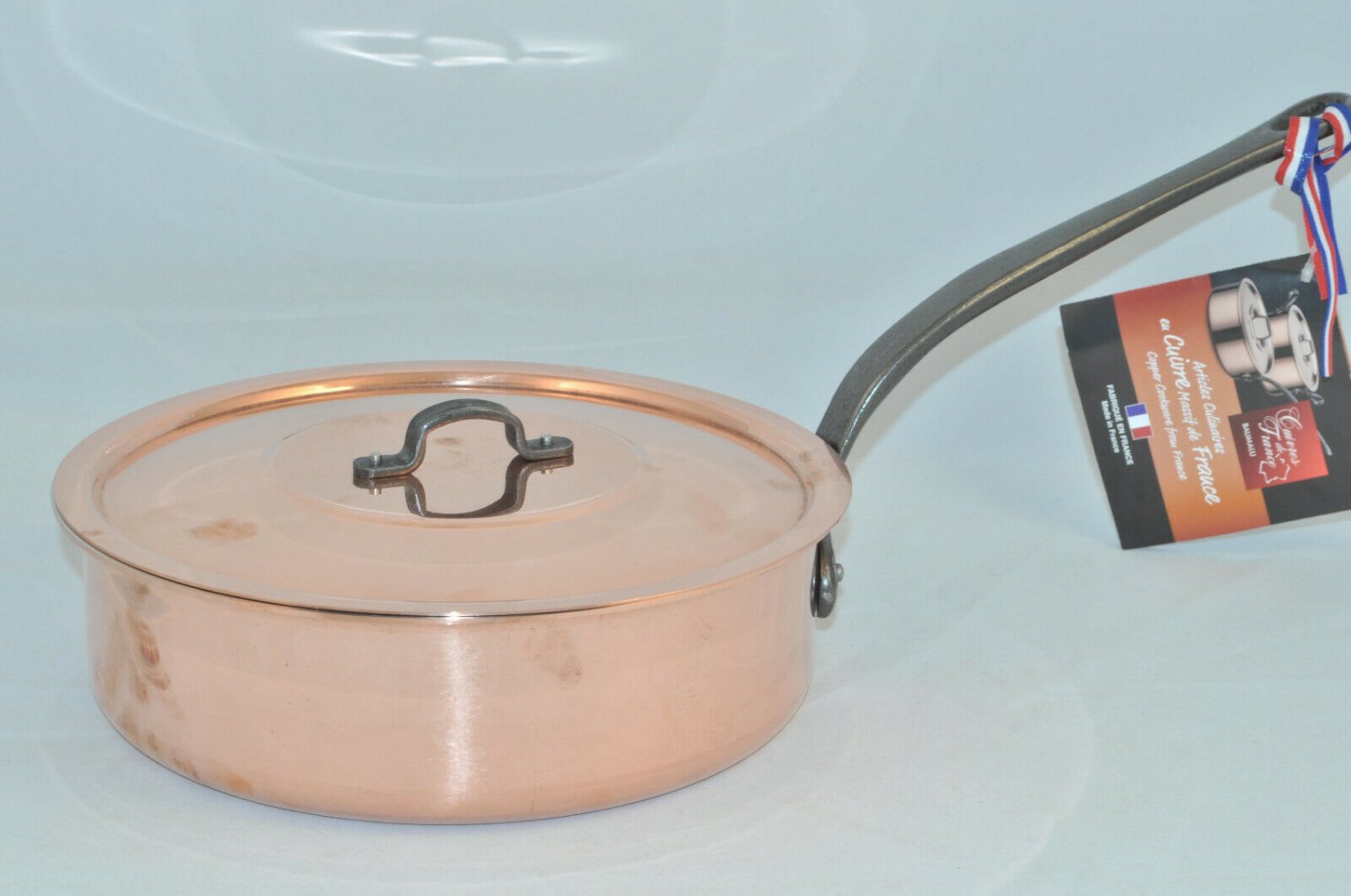 BAUMALU Smooth 2 mm Copper Saute Pan with Lid 3.65 qt Alsace France New