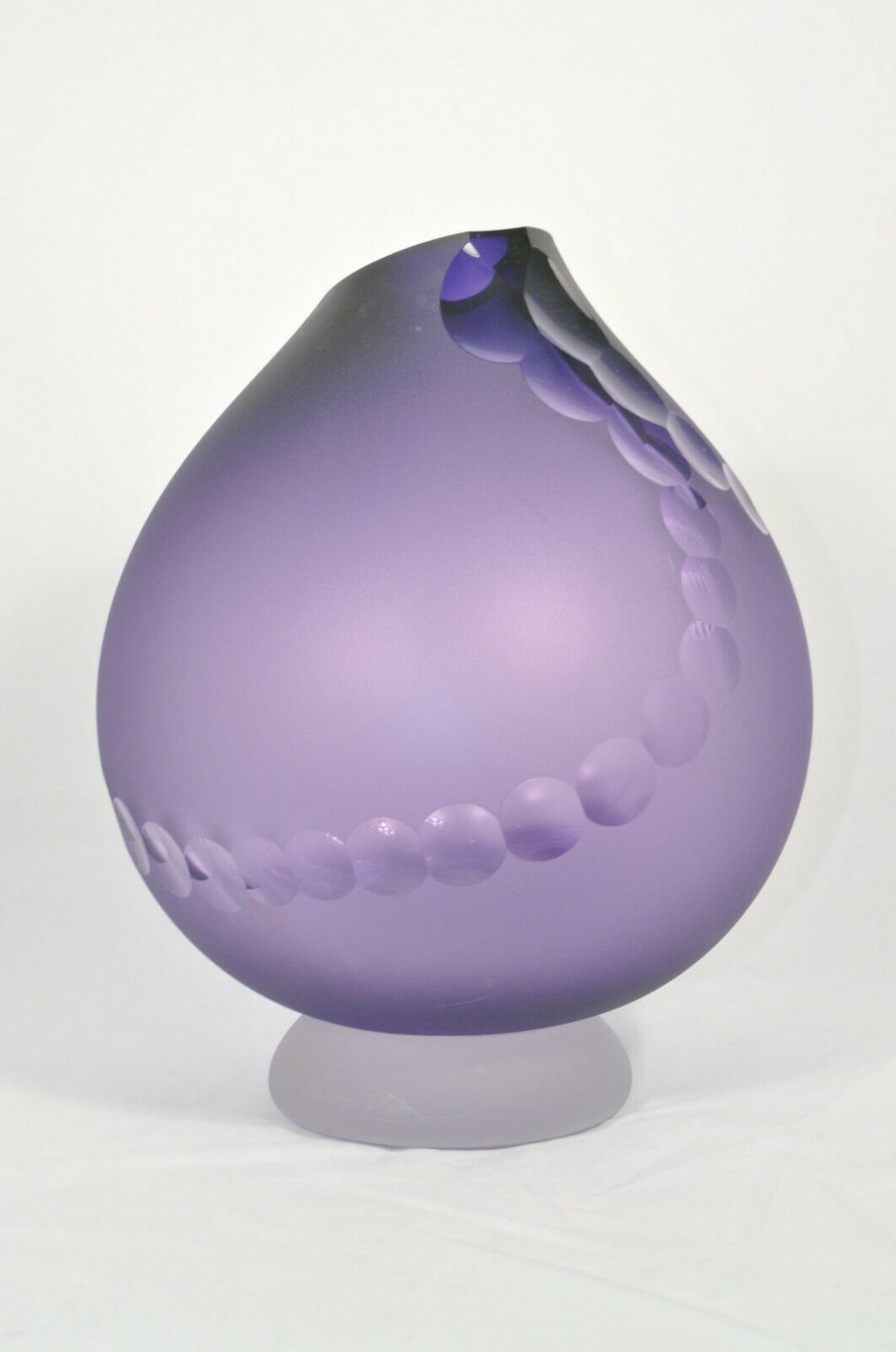 ANDREW SHEA Art Glass Amethyst Vase with Dotted Line Hand Blown New