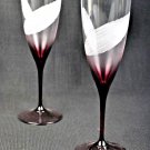 CZECH REPUBLIC CRYSTAL Amethyst Champagne Flute Glass Etched Lines Set/2 New