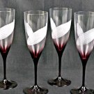 CZECH REPUBLIC CRYSTAL Amethyst Champagne Flute Glass Etched Lines Set/4 New
