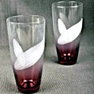 CZECH REPUBLIC CRYSTAL Amethyst Hi High Ball Glass Etched Lines Set/2 New