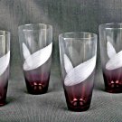 CZECH REPUBLIC CRYSTAL Amethyst Hi High Ball Glass Etched Lines Set/4 New