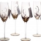 ION TAMAIAN Art Glass Champagne Flute Amber Set/4 Hand Painted Romania #2 New