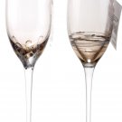 ION TAMAIAN Art Glass Champagne Flute Amber Set/2 Hand Painted Romania New