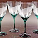 CZECH REPUBLIC CRYSTAL Aqua Wine Glass Etched Lines Set/4 Drinkware New